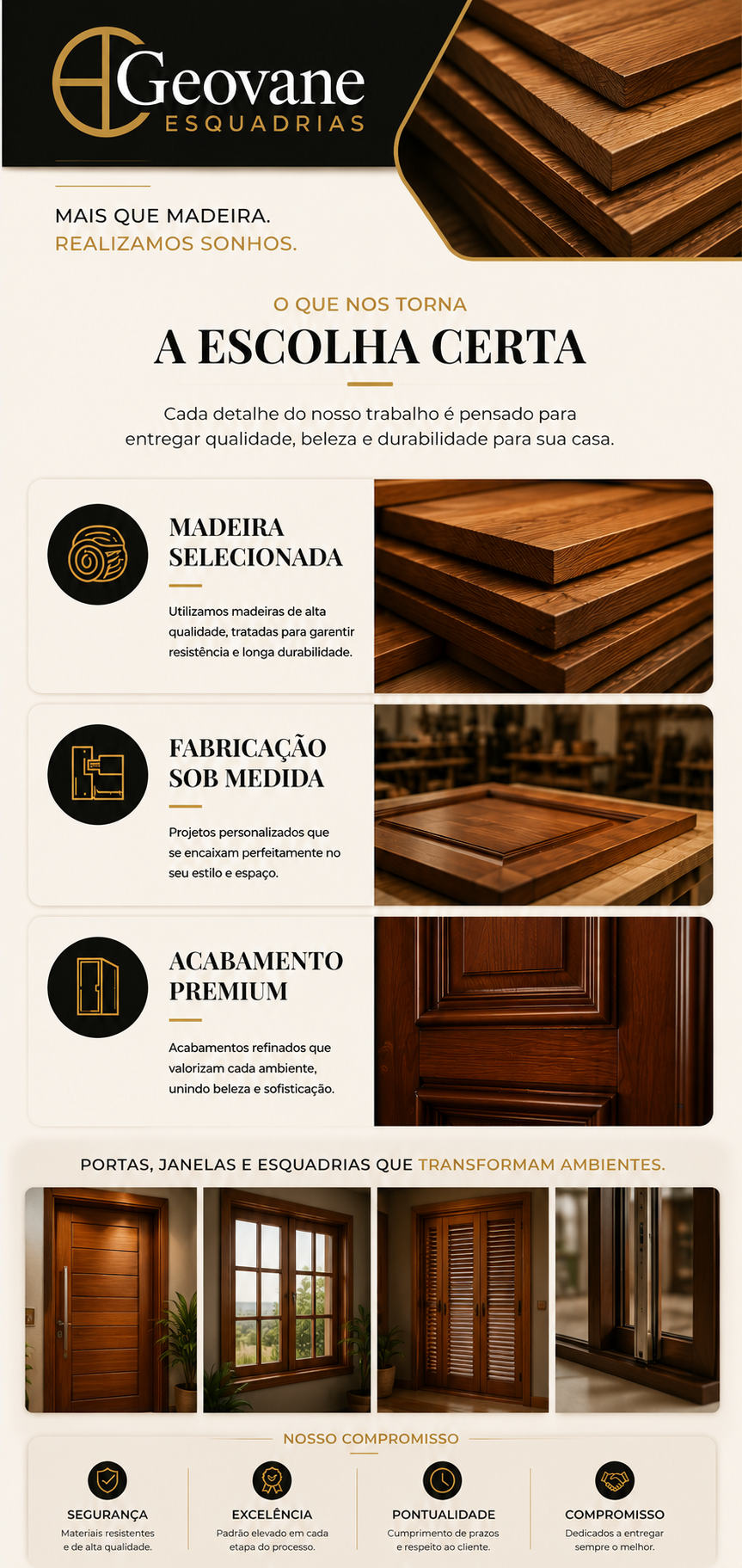 Qualidade Geovane Esquadrias - madeira selecionada e acabamento premium